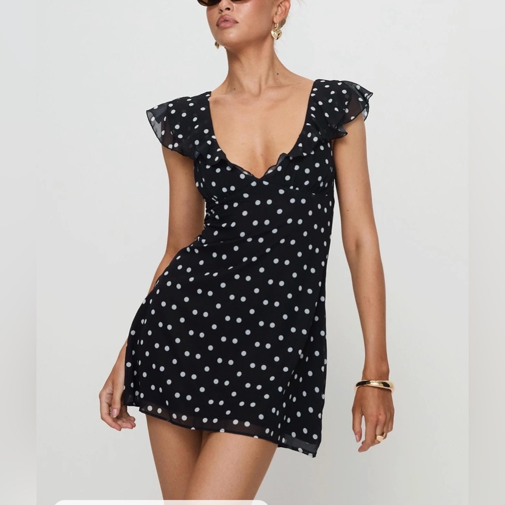 NWOT I Guess So mini dress black polka dot.